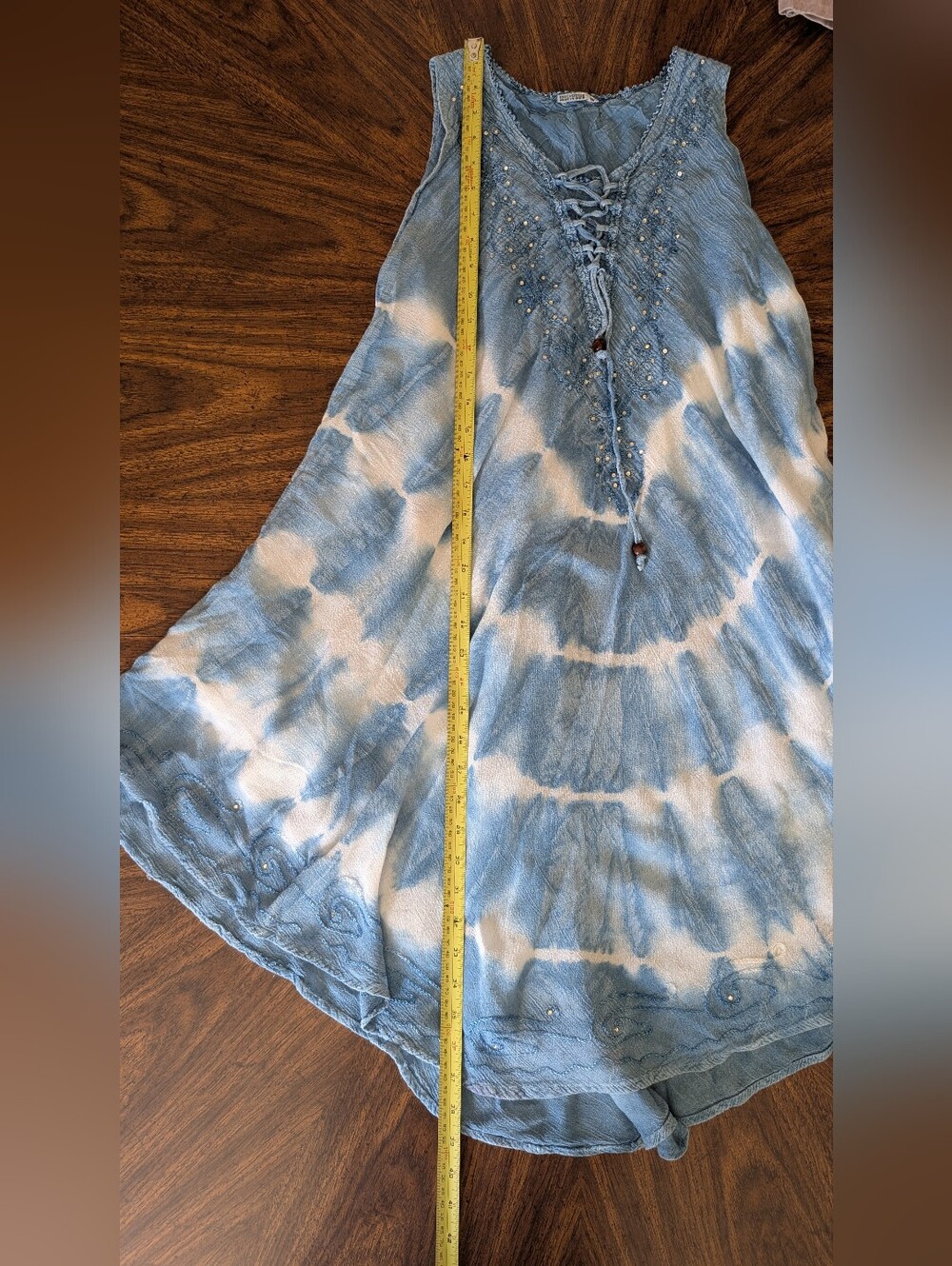 Vintage Blue & White Flowy Tie Dye Sleeveless Dress, 100% Viscose Size Small - Picture 11 of 14